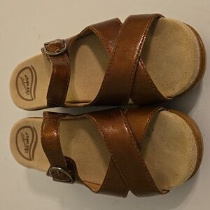 Dansko Womens Shoes Metallic‎ Brown 36EU 6US Leather Wedge Slip on Sandals